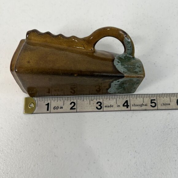 Anna Van Briggle Brown Green Drip Triangle Creamer Signed American Art Pottery - Picture 8 of 10